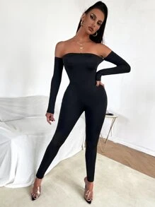 SHEIN SXY Off Shoulder Bodycon Jumpsuit - Black - View 5