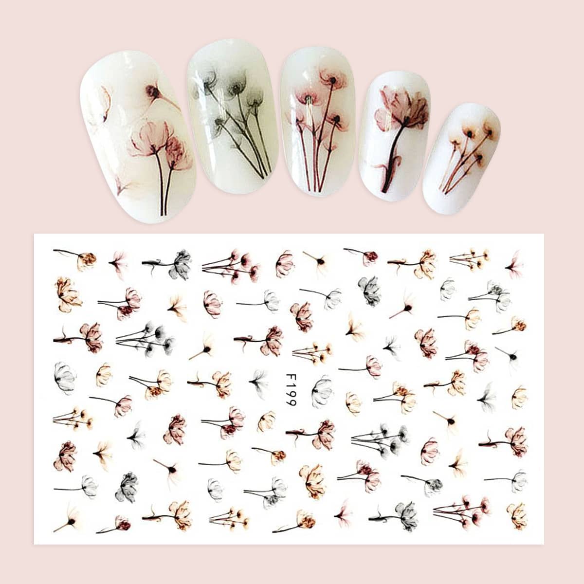 

1sheet Floral Nail Art Sticker, Multicolor