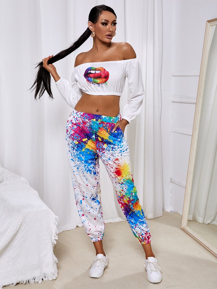 SHEIN SXY Bộ thời trang Con số Đồ họa Gợi cảm - Nhiều màu - Xem 1