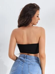 SHEIN Unity 字母圖案短款抹胸上衣 - 黑色 - 查看 2