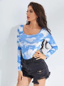 SHEIN Bodysuit Tie Dye Seksi - Blue and White - View 3