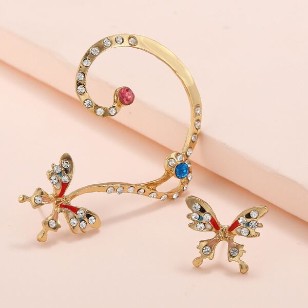 

2pcs Butterfly Design Earrings, Gold