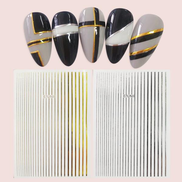 

2sheets Line Art Nail Art Sticker, Multicolor