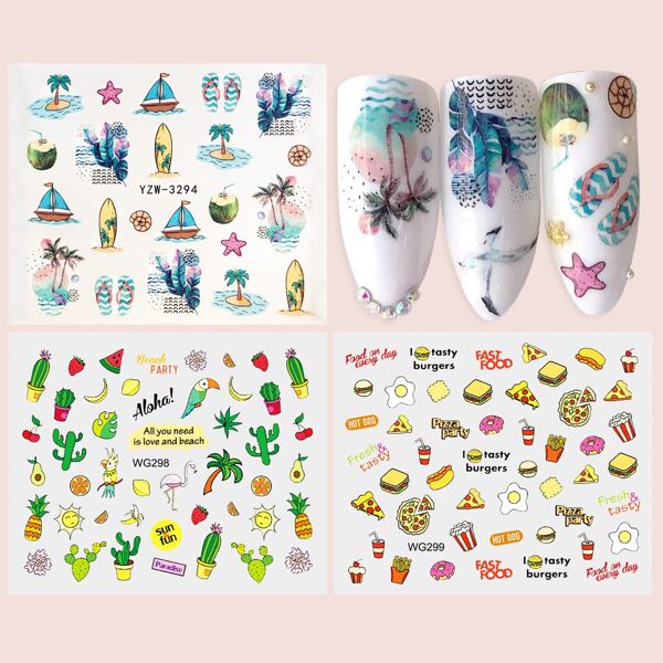 

3sheets Coconut Tree Nail Art Sticker, Multicolor