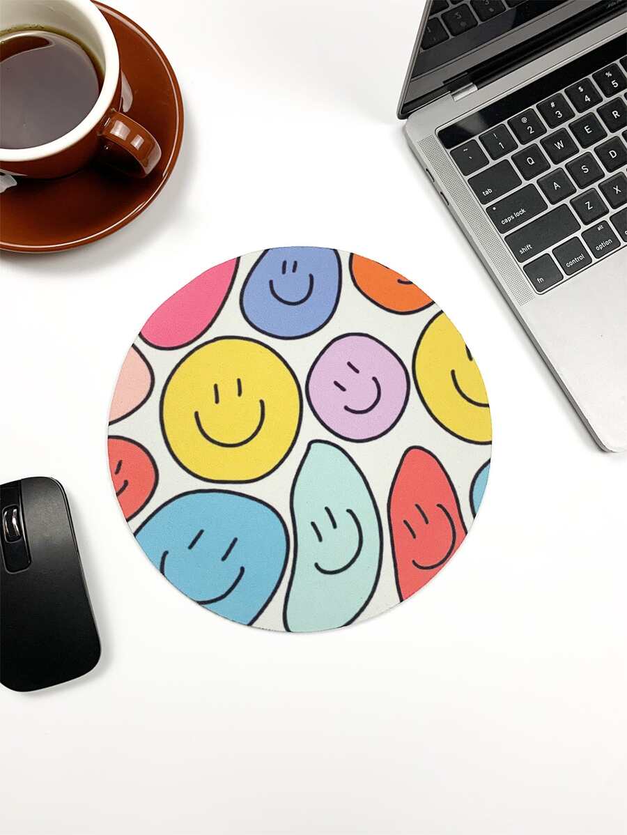 Alfombrilla de ratón redonda con dibujos animados de sonrisa