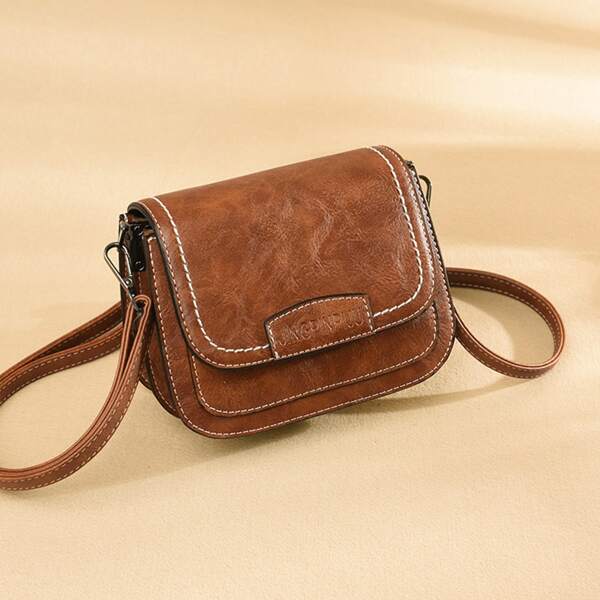 

Stitch Detail Flap Square Bag, Brown