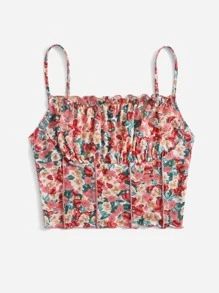 Soleia Top de tirantes con estampado floral pecho con fruncido