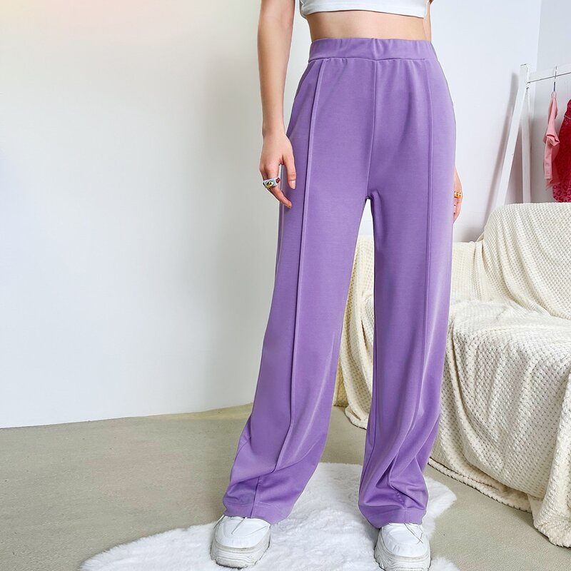 

Elastic Waist Wide Leg Pants, Purple