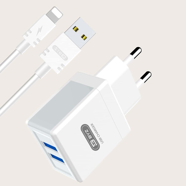 

1pc 2.1A Charger Head & 1pc Data Cable For iPhone, White