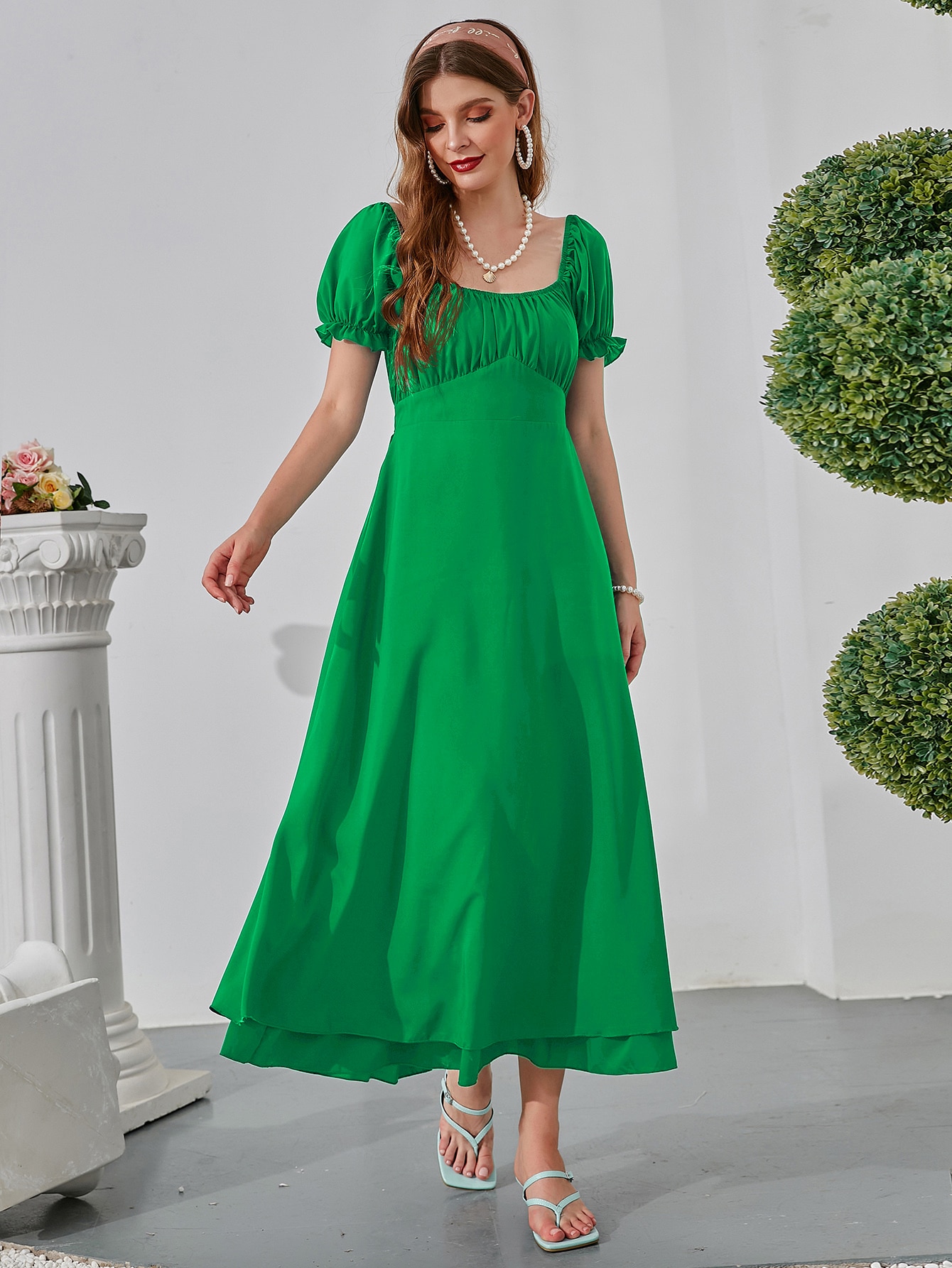 Scoop Neck Ruched Bust Aline Dress SHEIN USA