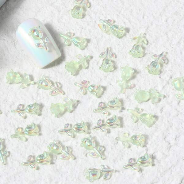 

30pcs Flower Nail Art Decoration, Green