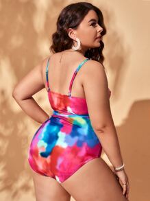 Plus Tie Dye Cut Out One Piece Swimsuit - Multicolor - View 2