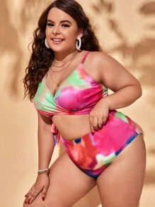 Plus Tie Dye Cut Out One Piece Swimsuit - Multicolor - View 3