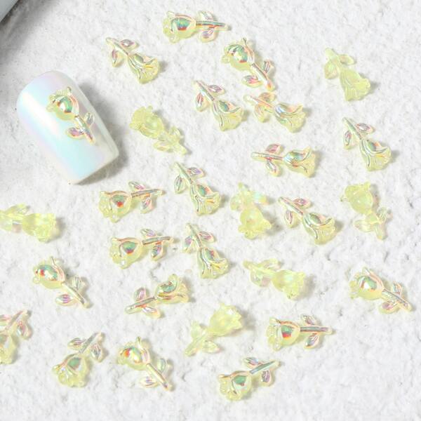 

30pcs Flower Nail Art Decoration, Yellow