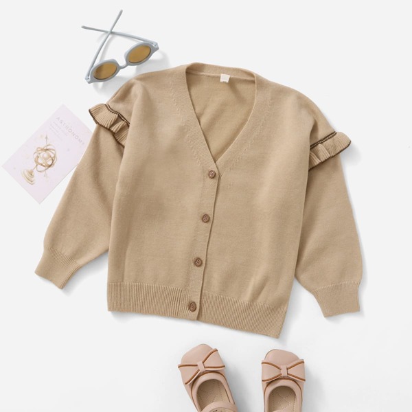 

Toddler Girls Ruffle Trim Button Front Cardigan, Khaki
