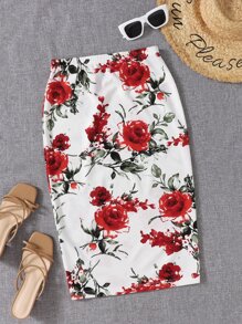 SHEIN Clasi 大碼彈性腰帶印花半身裙 - 彩色 - 查看 1