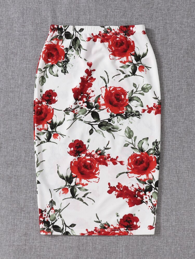SHEIN Clasi 大碼彈性腰帶印花半身裙 - 彩色 - 查看 3