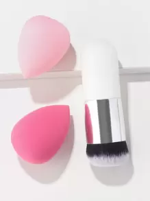 1入組粉底刷圓胖化妝刷蘑菇刷旅行散粉刷適用於混紡液體,奶油或者粉末狀化妝品和2入組彩妝攪拌機海綿 - 白色 - 查看 1