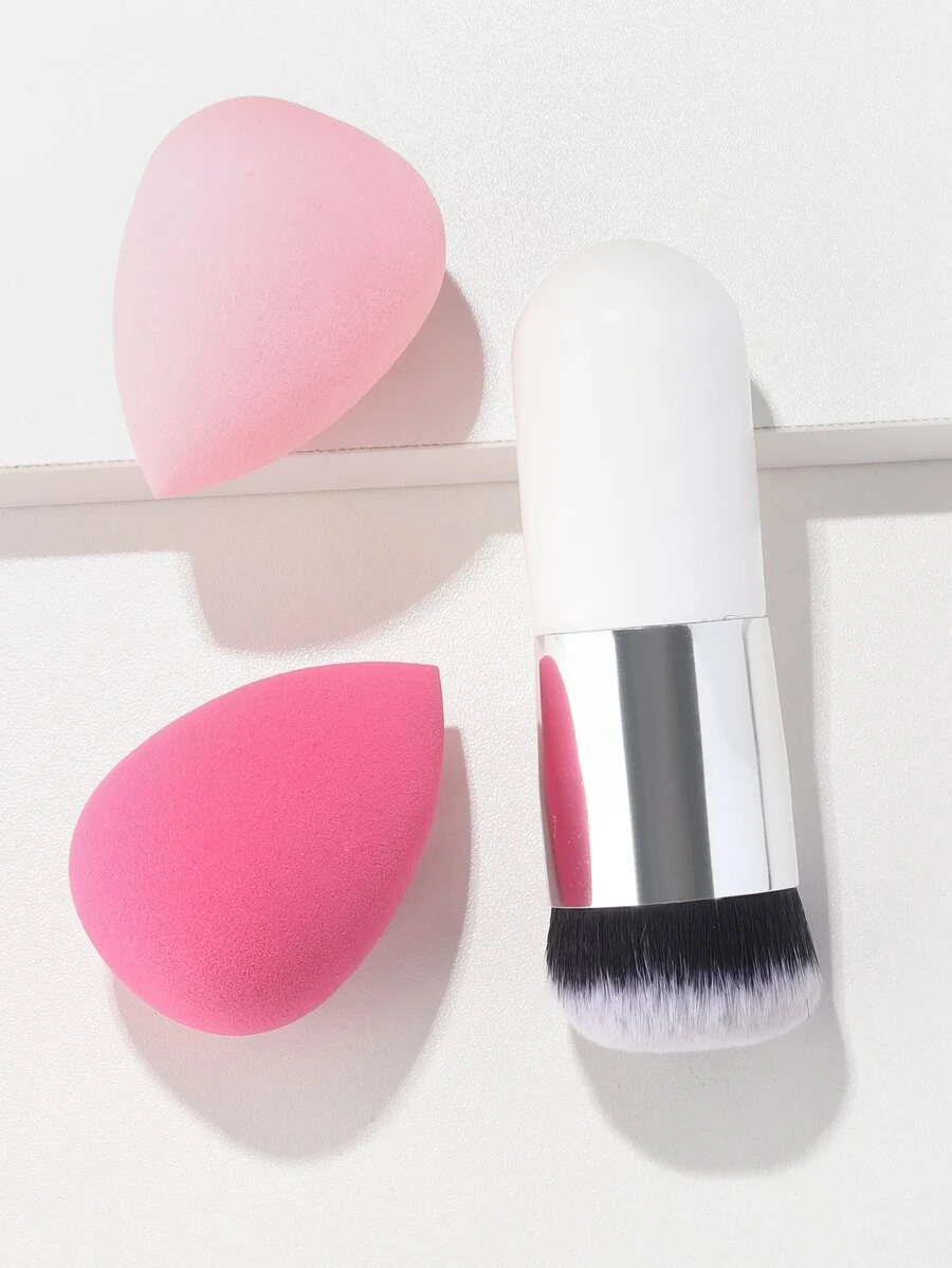 1入組粉底刷圓胖化妝刷蘑菇刷旅行散粉刷適用於混紡液體,奶油或者粉末狀化妝品和2入組彩妝攪拌機海綿 - 白色 - 查看 1