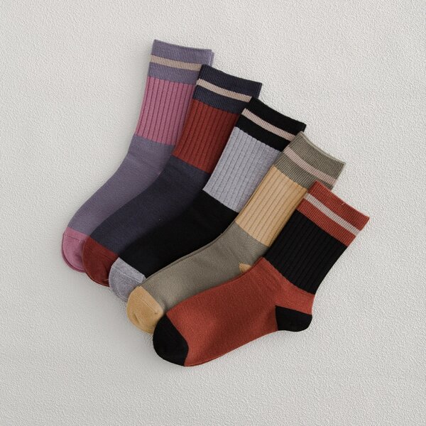 

5pairs Color Block Socks, Multicolor