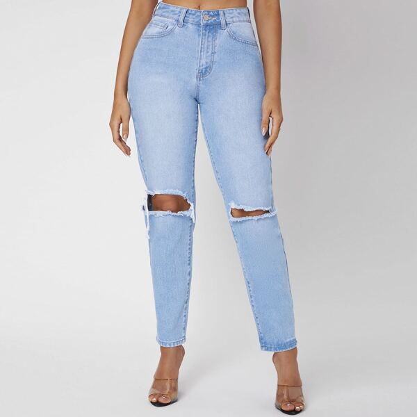 

Ripped Mom Jeans, Light wash