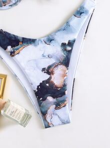 SHEIN Swim Summer Beach Marble Print Bikini Set Cut Out Push Up Bra Top & High Cut Bikini Bottom 2 Piece Bathing Suit - Multicolor - View 6