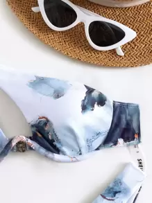 SHEIN Swim Summer Beach Marble Print Bikini Set Cut Out Push Up Bra Top & High Cut Bikini Bottom 2 Piece Bathing Suit - Multicolor - View 5