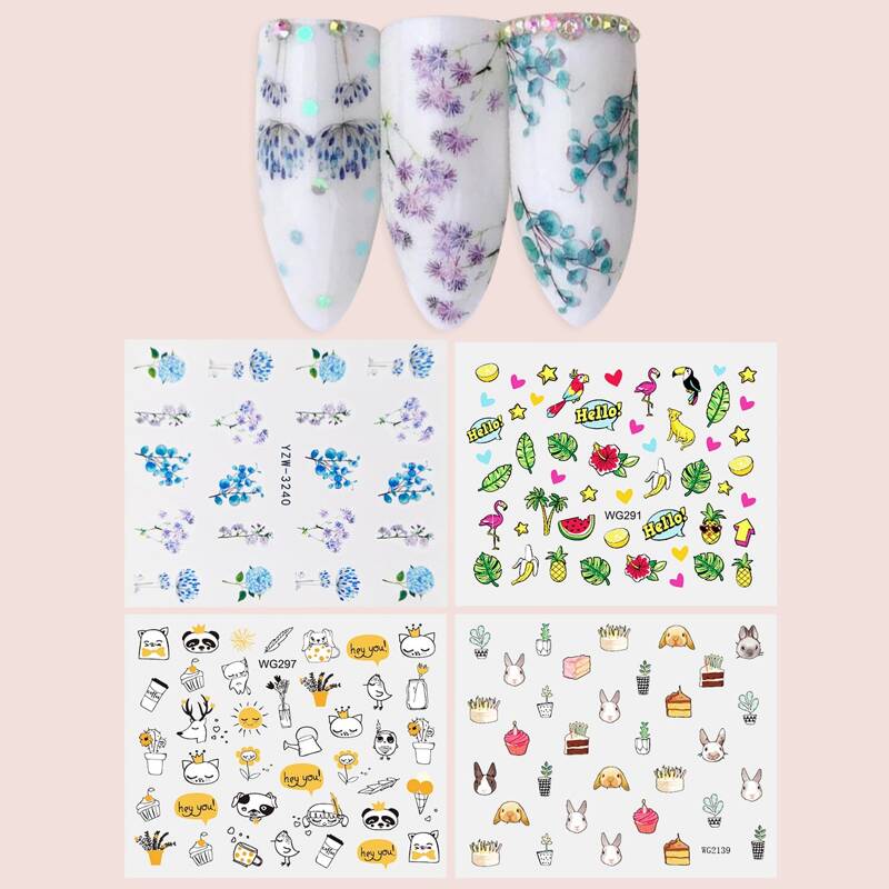 

4sheets Floral Nail Art Sticker, Multicolor