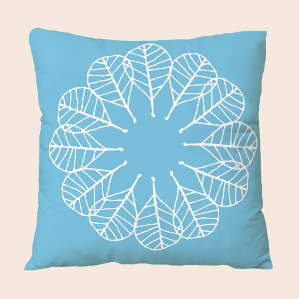 

Leaf Print Cushion Cover Without Filler, Blue and white
