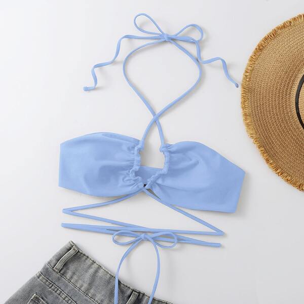 

Criss Cross Halter Bikini Top, Dusty blue