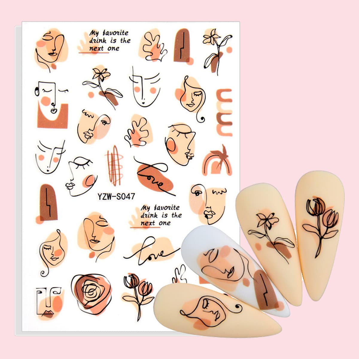 

1sheet Graphic Nail Sticker, Multicolor
