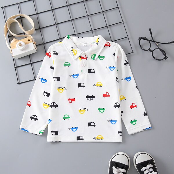 

Toddler Boys Cartoon Car Polo Shirt, White