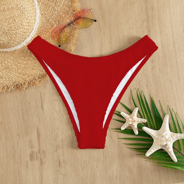 

Plain Textured Bikini Bottom, Red