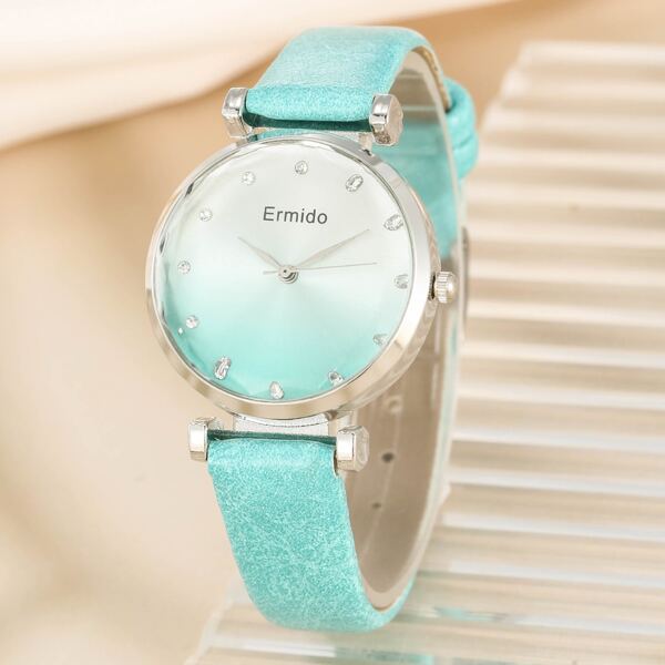 

Rhinestone Decor Ombre Dial Round Pointer Quartz Watch