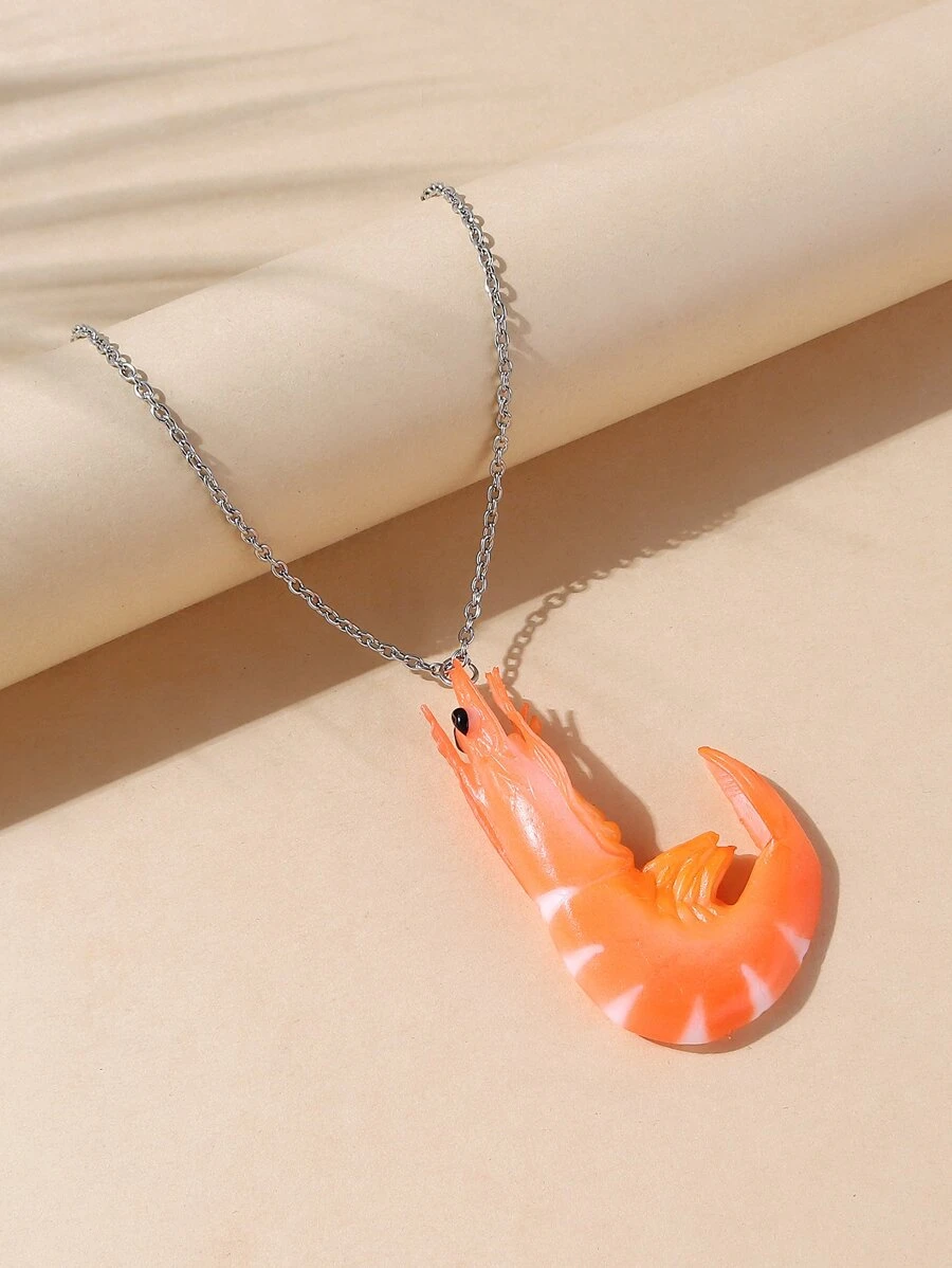 Shrimp Charm Necklace - Orange - View 1