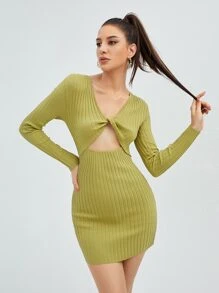 SHEIN Unity Solid Twist Cut Out Bodycon Sweater Dress