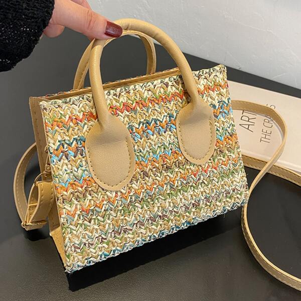 

Rainbow Striped Straw Bag, Multicolor