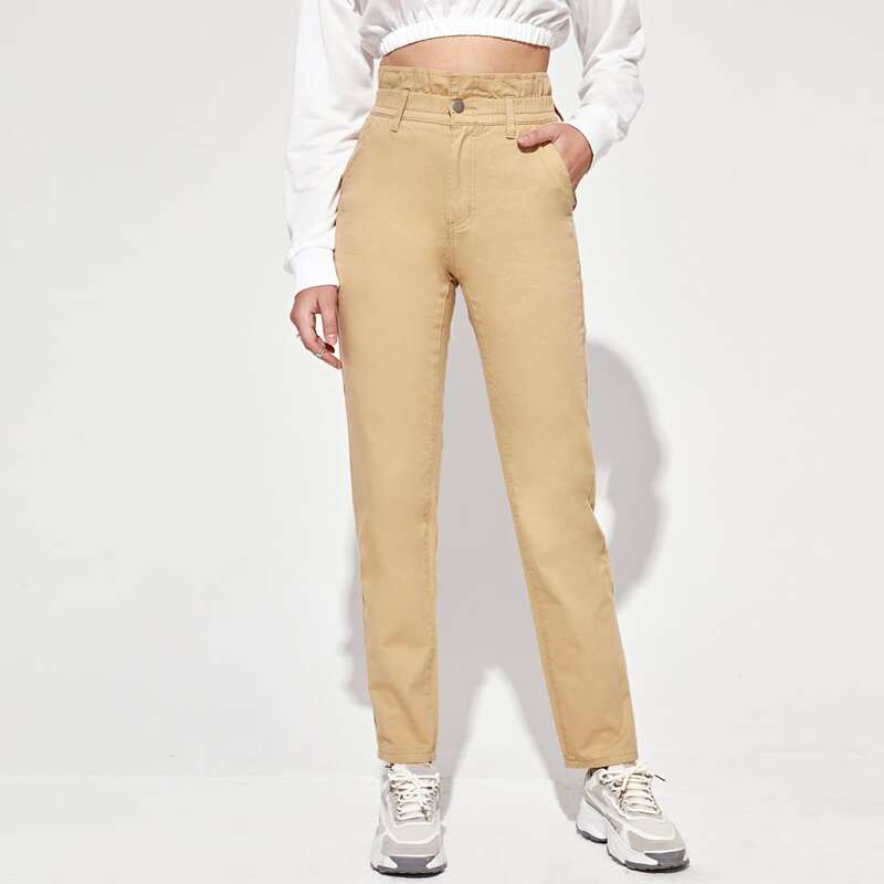 

Lacework Waist Straight Leg Jeans, Khaki