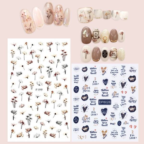 

2sheets Flower Pattern Nail Art Sticker, Multicolor