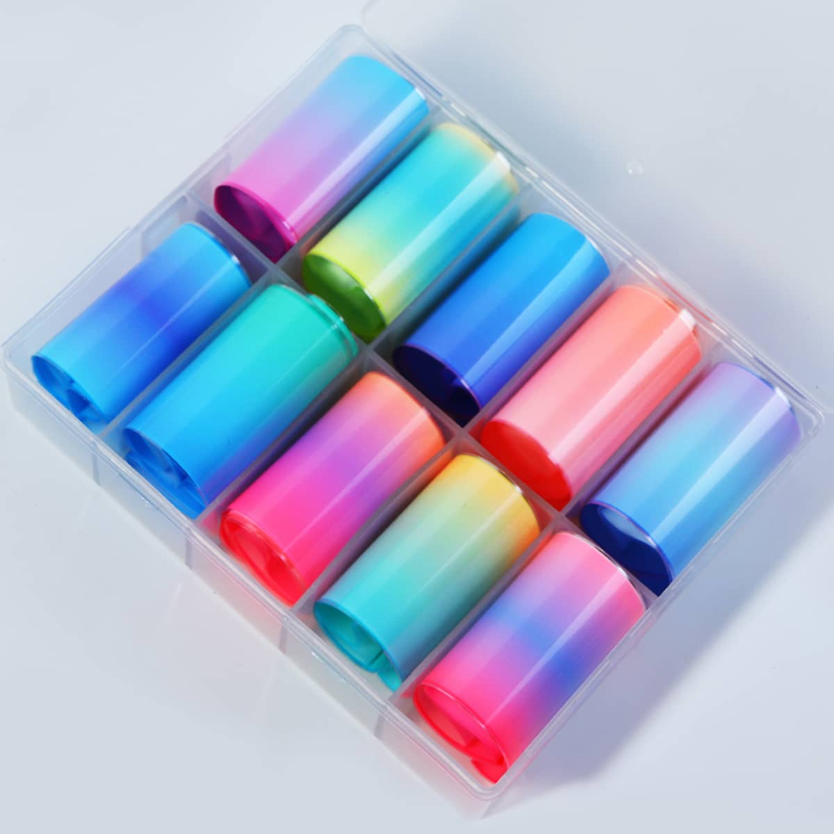 

10rolls Ombre Nail Art Sticker & 1pc Storage Box, Baby blue