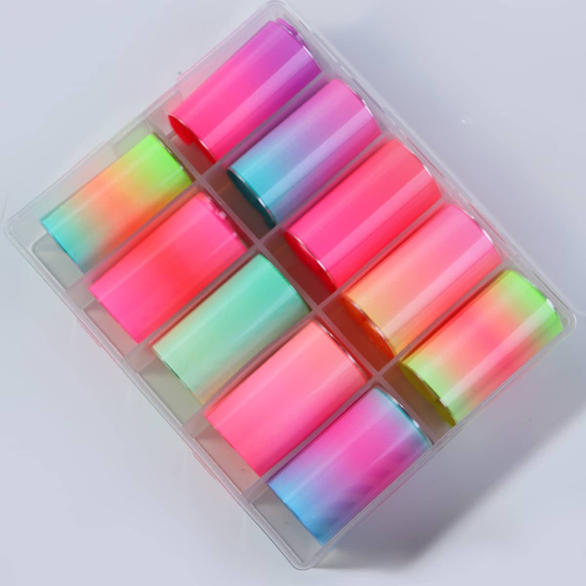 

10rolls Ombre Nail Art Sticker & 1pc Storage Box, Coral pink