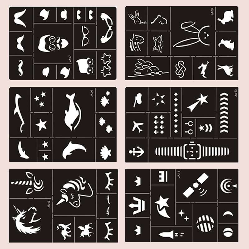 

6sheets Mixed Pattern Tattoo Sticker, Black