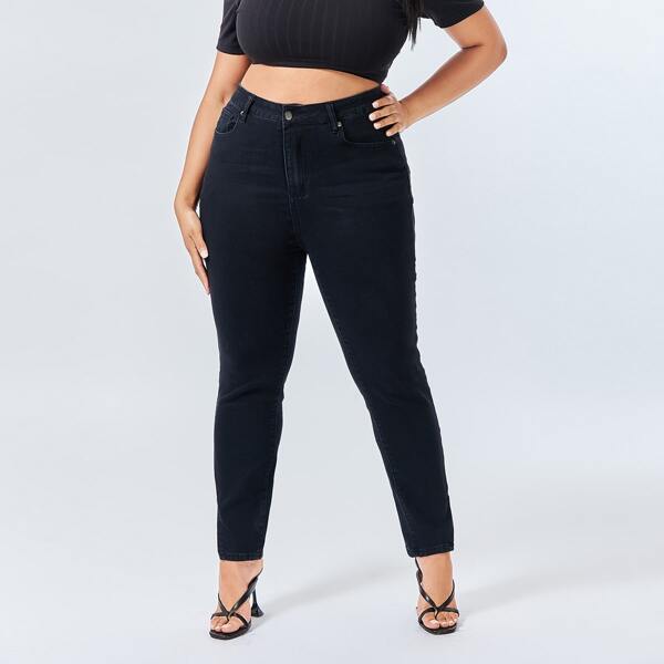 

Plus Split Hem Skinny Jeans, Black
