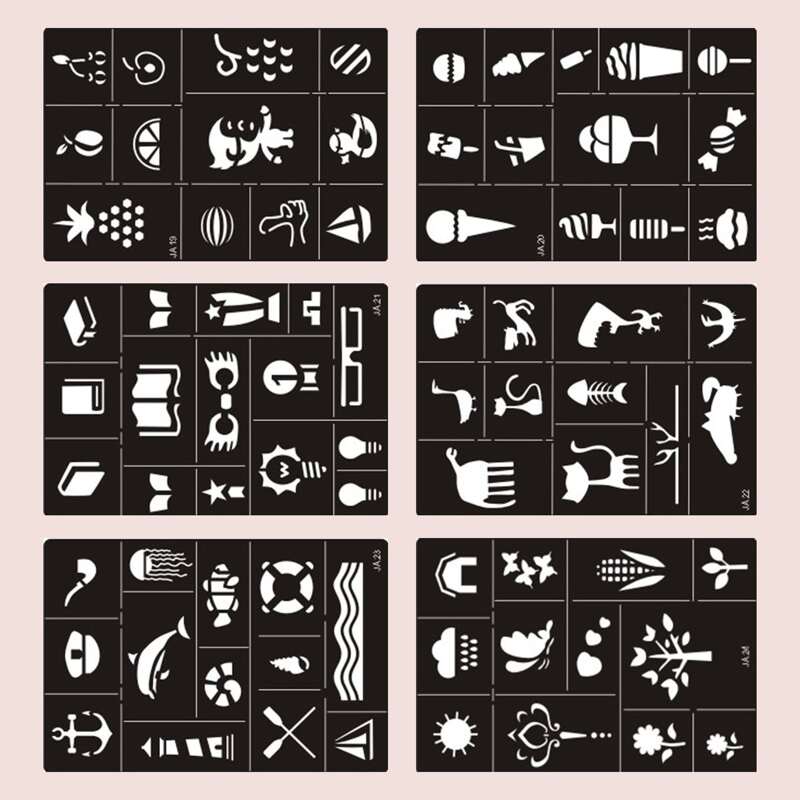

6sheets Mixed Pattern Tattoo Sticker, Black