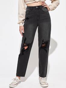 Jean Tombol Kantong Ripped Zip Raw Wash Plain - Grey - View 1