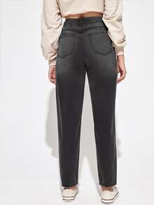 Jean Tombol Kantong Ripped Zip Raw Wash Plain - Grey - View 2