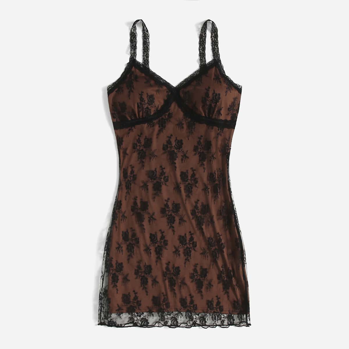 

Floral Lace Bodycon Cami Dress, Brown