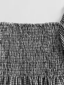 SHEIN Holidaya 泡泡袖褶皱荷叶边花边格纹荷叶边上衣