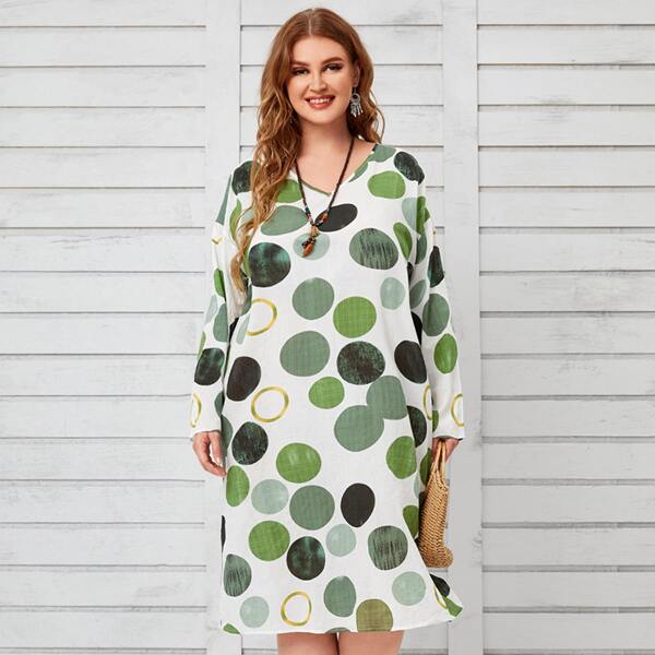 

Plus Polka Dot Drop Shoulder Tunic Dress, White