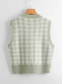 SHEIN Unity v領千鳥格圖案毛衣背心 - 薄荷綠 - 查看 2